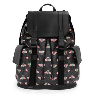 グッチ(Gucci)のグッチ ビー 蜂 リュック デイパック バックパック カーフスキン レザー ソフトGGスプリーム ブラック グレー レッド グリーン 黒 赤 緑 シルバー金具 495563 GUCCI（未使用　展示品）(バッグパック/リュック)