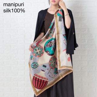 マニプリ(manipuri)の096美品マニプリmanipuriシルク100%大判プリントスカーフ日本製(バンダナ/スカーフ)