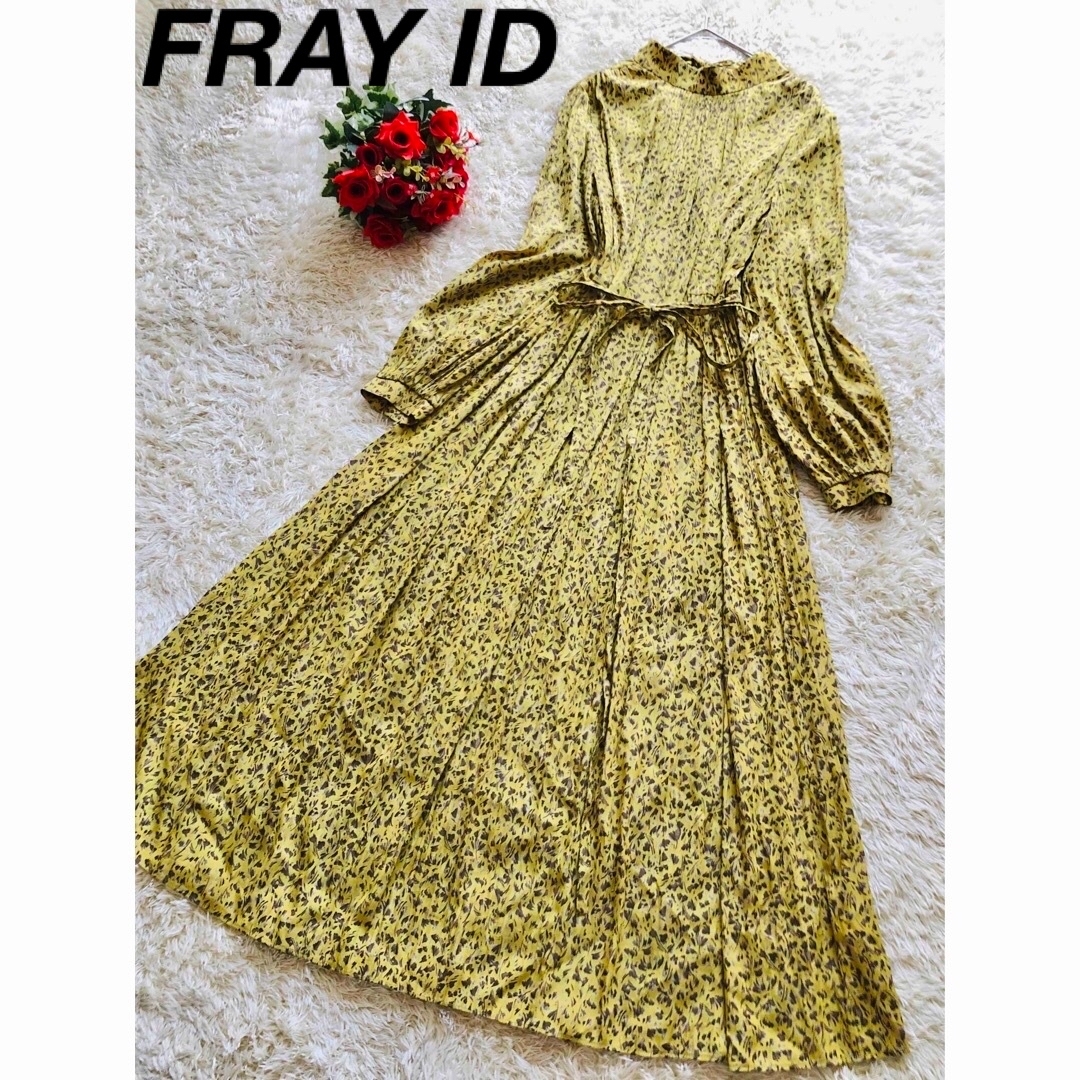 FRAY I.D(フレイアイディー)のFRAY  I.D ♪フレイアイディ　プリントロングワンピース　M 長袖　リボン レディースのワンピース(ロングワンピース/マキシワンピース)の商品写真