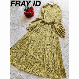 フレイアイディー(FRAY I.D)のFRAY  I.D ♪フレイアイディ　プリントロングワンピース　M 長袖　リボン(ロングワンピース/マキシワンピース)