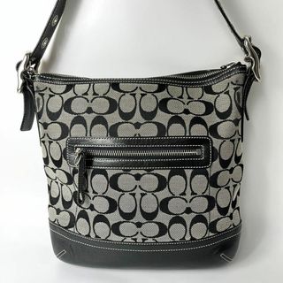 コーチ(COACH)の【美品】COACH コーチ　シグネチャー　キャンバス　ショルダーバッグ　黒(ショルダーバッグ)