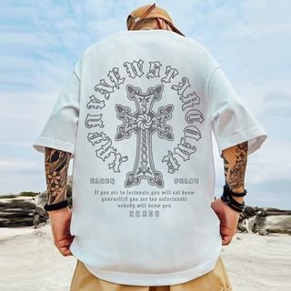 メンズ　３ＸＬ　Ｔシャツ　半袖　ヒップホップ　ビッグロゴ　オーバーサイズ　白(Tシャツ/カットソー(半袖/袖なし))