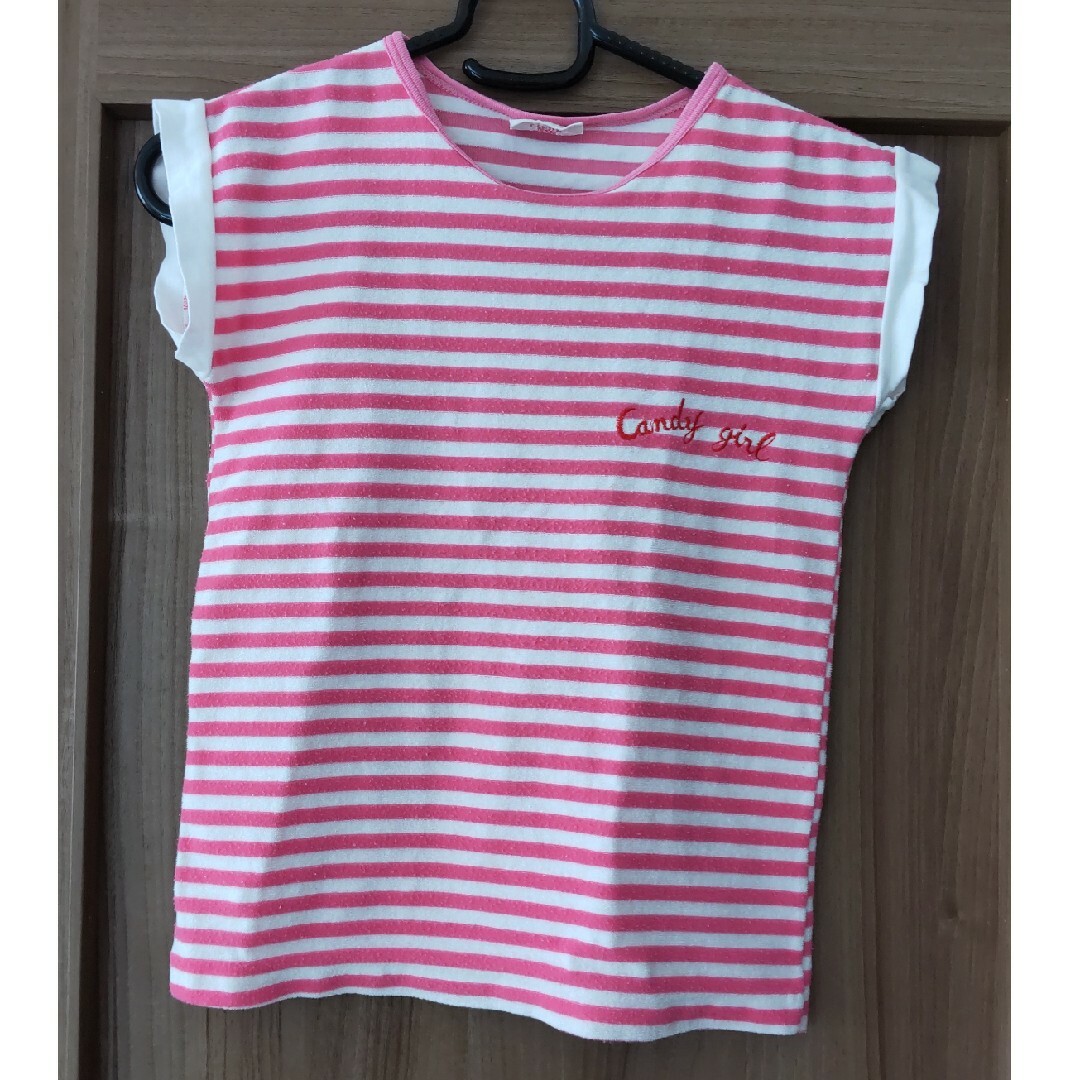 トップス 130 ピンク ボーダー キッズ/ベビー/マタニティのキッズ服女の子用(90cm~)(Tシャツ/カットソー)の商品写真
