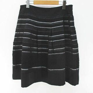 Aylesbury - アリスバーリー ボーダー 膝丈 フレアスカート 黒 ブラック 日本製 ウール 綿