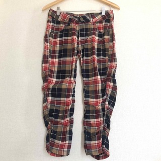 裾しゅくパンツ ズボン チェック 赤 M(カジュアルパンツ)