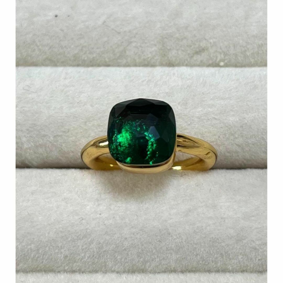 グリーン×ゴールド10号　キャンディーリング　ポメラート風ヌードリング ◦ レディースのアクセサリー(リング(指輪))の商品写真