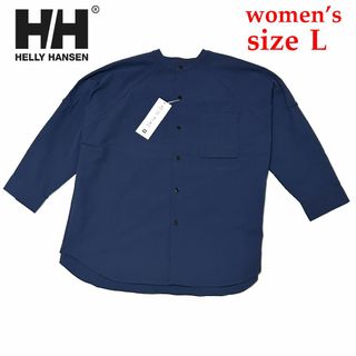 HELLY HANSEN - 新品　Lサイズ　ヘリーハンセン　レディース　長袖　シアサッカーシャツ　ネイビー