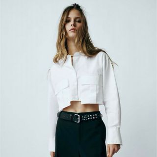 ザラ(ZARA)のZARA ギャバジンファブリッククロップドシャツ　(シャツ/ブラウス(長袖/七分))