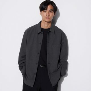 UNIQLO - ユニクロ　感動シャツジャケット（ウールライク）　ダークグレー　Lサイズ　新品