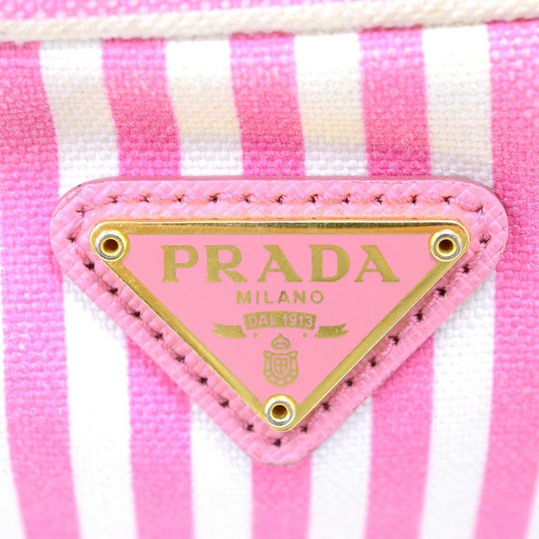 PRADA(プラダ)のプラダ（PRADA） カナパ リーゲ ポーチ 1NA021 ジェラニオ ピンクストライプ 【中古】 JA-18769 レディースのバッグ(その他)の商品写真