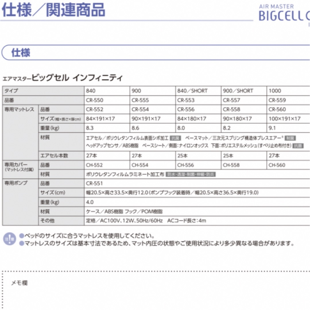 ケープ　エアマット　ビッグセルインフィニティ　900 インテリア/住まい/日用品のベッド/マットレス(マットレス)の商品写真