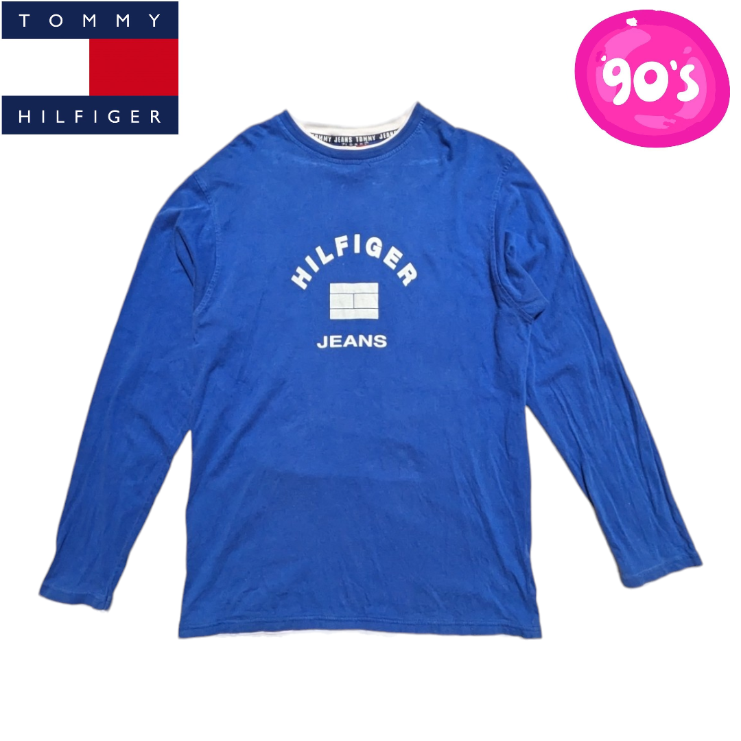 TOMMY JEANS(トミージーンズ)の90s y2k TOMMY JEANS ブルー アーチロゴ 長袖Tシャツ メンズのトップス(Tシャツ/カットソー(七分/長袖))の商品写真