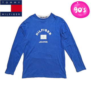 TOMMY JEANS - 90s y2k TOMMY JEANS ブルー アーチロゴ 長袖Tシャツ
