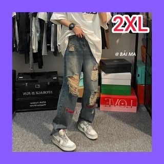 ジーンズ デニム メンズ 2XL 青 ダメージ