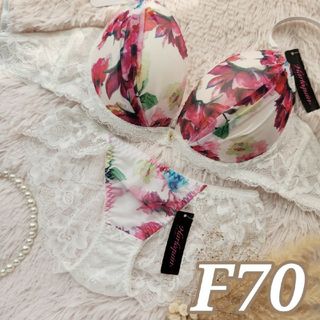 №683【F70】グラフィックフラワーペイントブラジャー&フルバックショーツ(ブラ&ショーツセット)