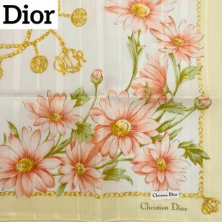 クリスチャンディオール(Christian Dior)の未使用品 ★Dior★ ハンカチ 旧ロゴ 花 チャーム チェーン 綿 イエロー(ハンカチ)