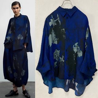 Y's - Y's FLOWER PRINT WRINKLE CAPE SHIRT 2