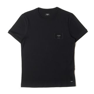 FENDI - 新品 FENDI フェンディ Tシャツ サイズ:S 22SS ワンポイント ラベル ワッペン 刺繍 クルーネック 半袖Tシャツ T-SHIRT R V.LABEL JERSEY FY0894 A9RL ブラック 黒 イタリア製 トップス カットソー【メンズ】