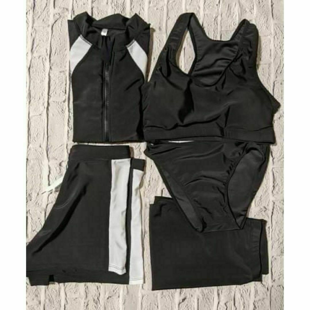 ラッシュガード 5点セット 2XL スタイリッシュ サーフィン フィットネス 黒 レディースの水着/浴衣(水着)の商品写真