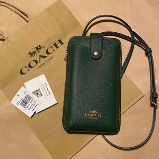 コーチ(COACH)のCOACH スマホショルダー クロスボディ シグネチャー グリーン(ショルダーバッグ)