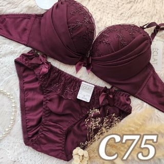 №690【C75】フラワーベールガーリーリボンブラジャー&フルバックショーツ