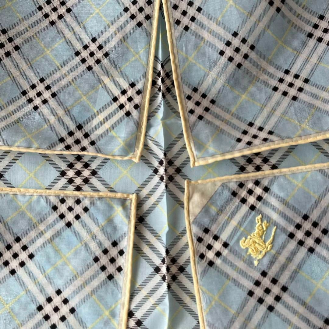 BURBERRY(バーバリー)のバーバリーロンドン　未使用ハンカチ　ホースロゴ刺繍　ブルー　イエロー　チェック レディースのファッション小物(ハンカチ)の商品写真