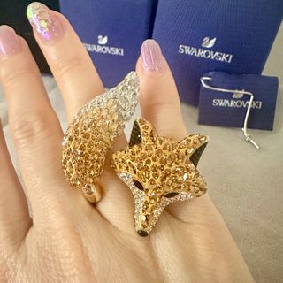 新品Swarovski ゴールドキツネリングMARCH FOX