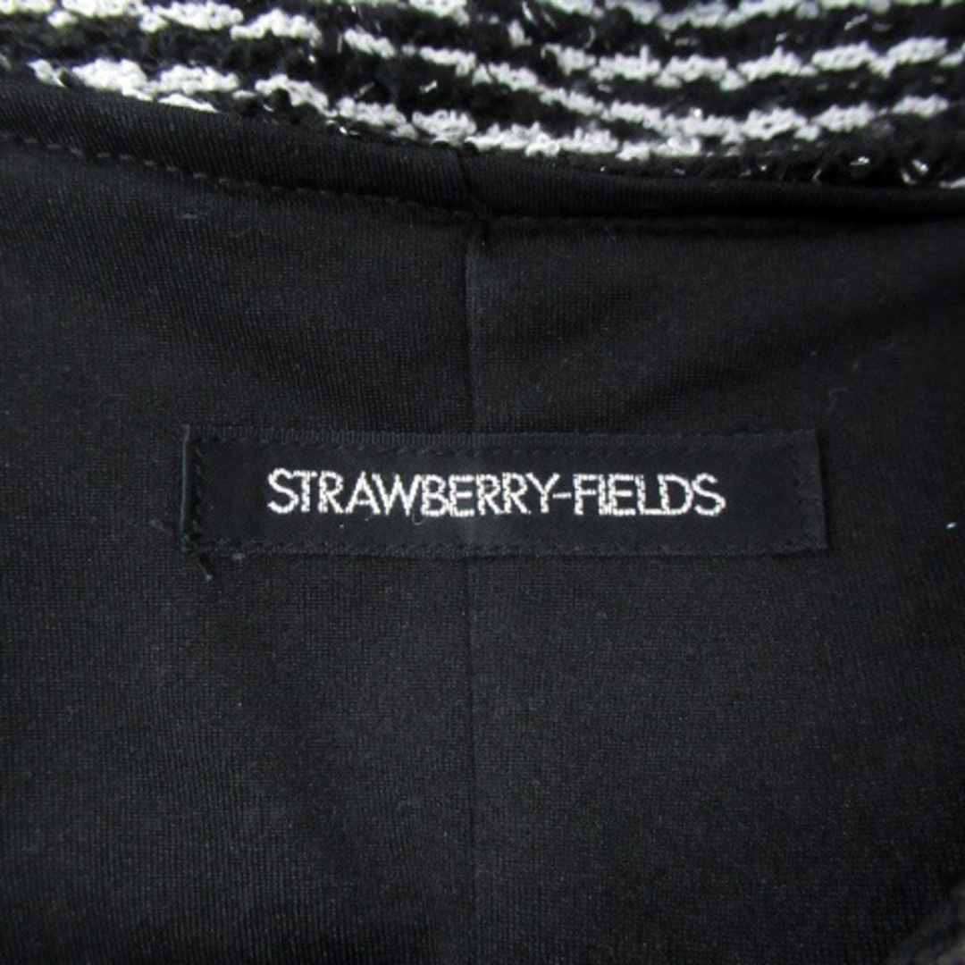 STRAWBERRY-FIELDS(ストロベリーフィールズ)のストロベリーフィールズ ワンピース ミニ丈 七分袖 ツイード 黒 オフホワイト レディースのワンピース(ミニワンピース)の商品写真