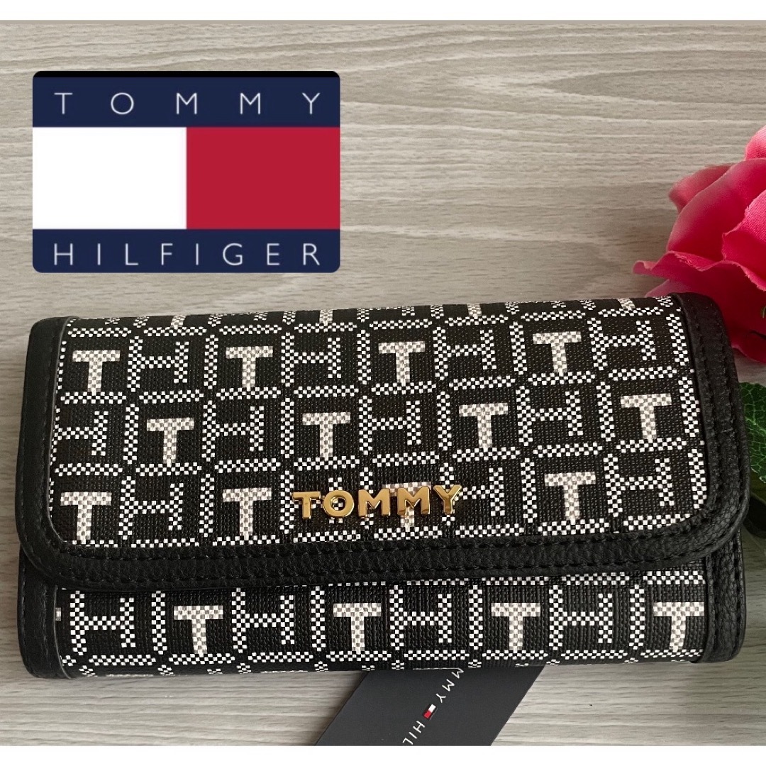 新品 トミーヒルフィガー トミー 財布 長財布 黒 白 総柄 トリコロール  レディースのファッション小物(財布)の商品写真