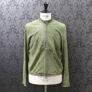 クロムハーツ(Chrome Hearts)のクロムハーツ【CHROMEHEARTS】【オールドモデル】シングルレザーライダースジャケット/シングルライダース/ダブジップ/ライムグリーン/Sサイズ【中古】(その他)