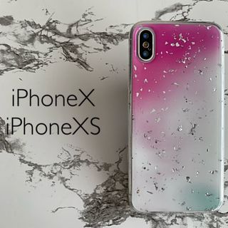 iPhoneX/iPhoneXS専用 ケースカバー ホログラムピンク(iPhoneケース)