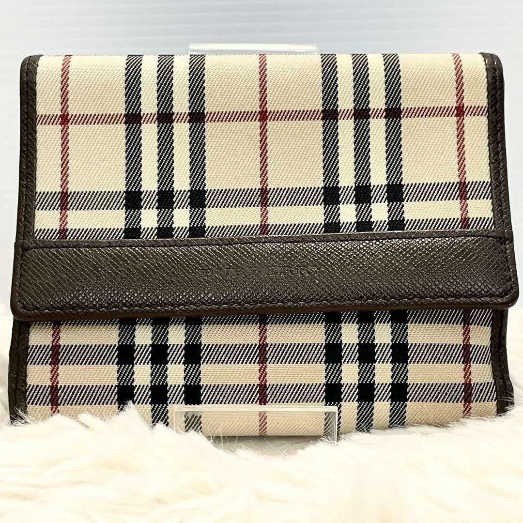 BURBERRY(バーバリー)の【美品】バーバリー 折り財布 2つ折り ノバチェック キャンバス×レザー 茶 レディースのファッション小物(財布)の商品写真