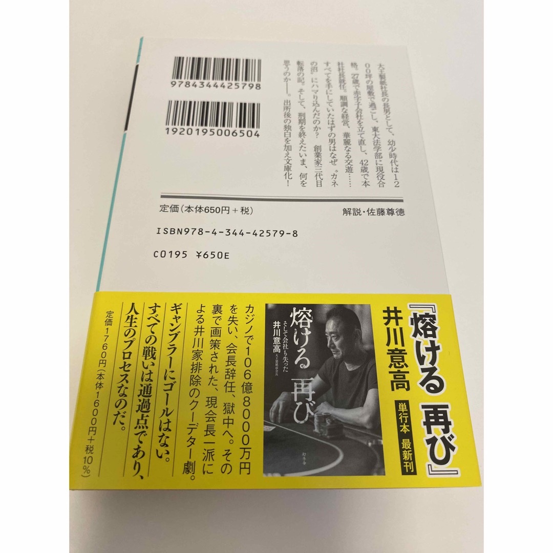 幻冬舎(ゲントウシャ)の「熔ける」井川意高 エンタメ/ホビーの本(その他)の商品写真