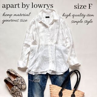 アパートバイローリーズ(apart by lowrys)の◆アパートバイローリーズ◆手洗い可◆麻長袖ブラウスシャツ◆白◆薄手◆シアー◆F(シャツ/ブラウス(長袖/七分))