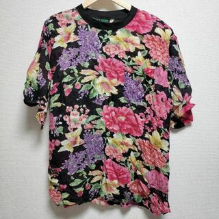 【bluhmod】カットソー（XL）花柄 コットン レーヨン 薄手 肩パッド(カットソー(半袖/袖なし))