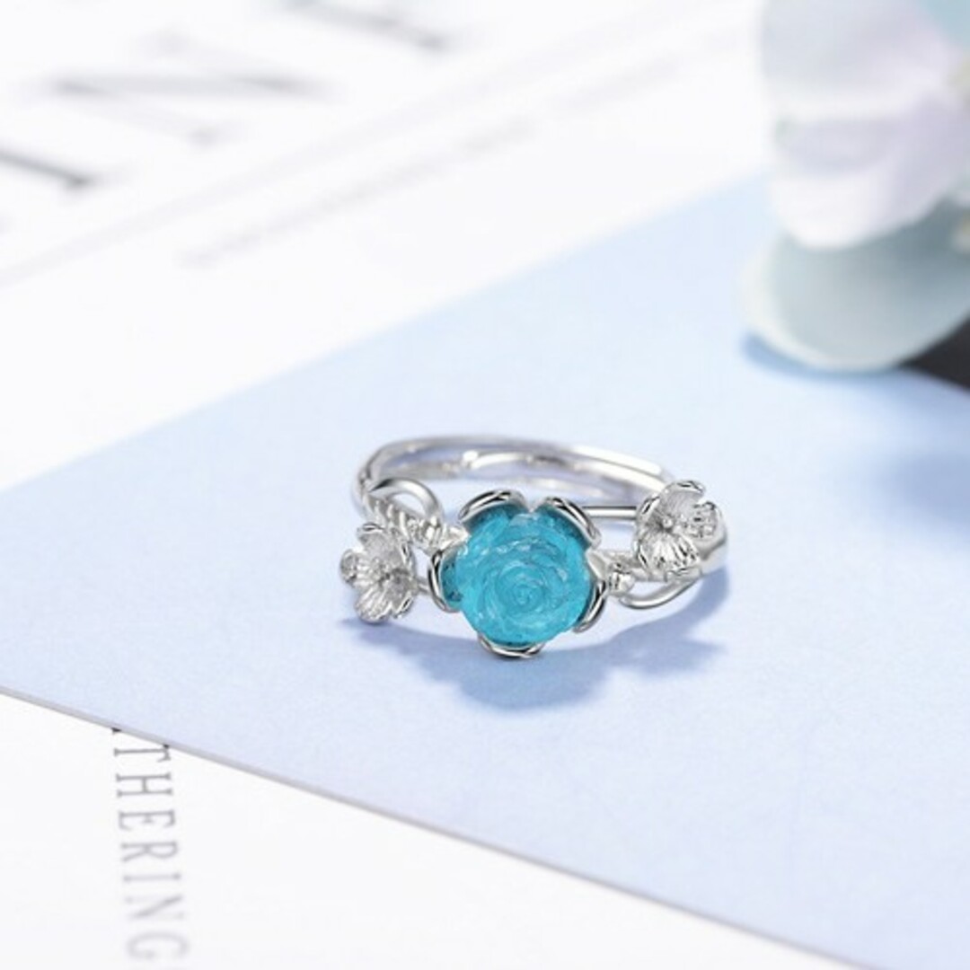 ブルーローズ 青い薔薇 フラワー 花 リング 指輪 シルバー 02 レディースのアクセサリー(リング(指輪))の商品写真