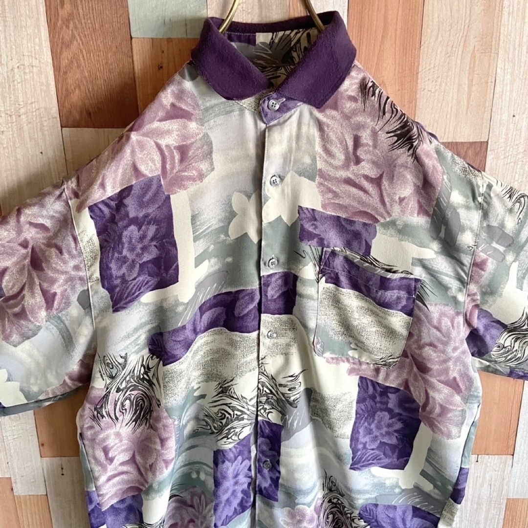 ART VINTAGE(アートヴィンテージ)の90s 00s vintage 総柄 異素材シャツ 古着 ポロ y2k メンズのトップス(シャツ)の商品写真