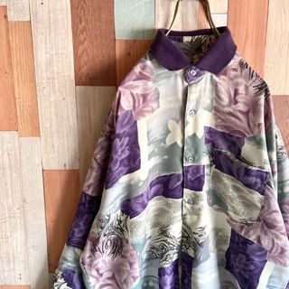 90s 00s vintage 総柄 異素材シャツ 古着 ポロ y2k