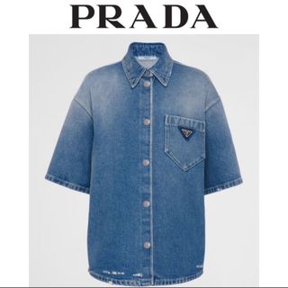 PRADA - プラダ PRADA デニムシャツ S トライアングルロゴプレート  半袖 