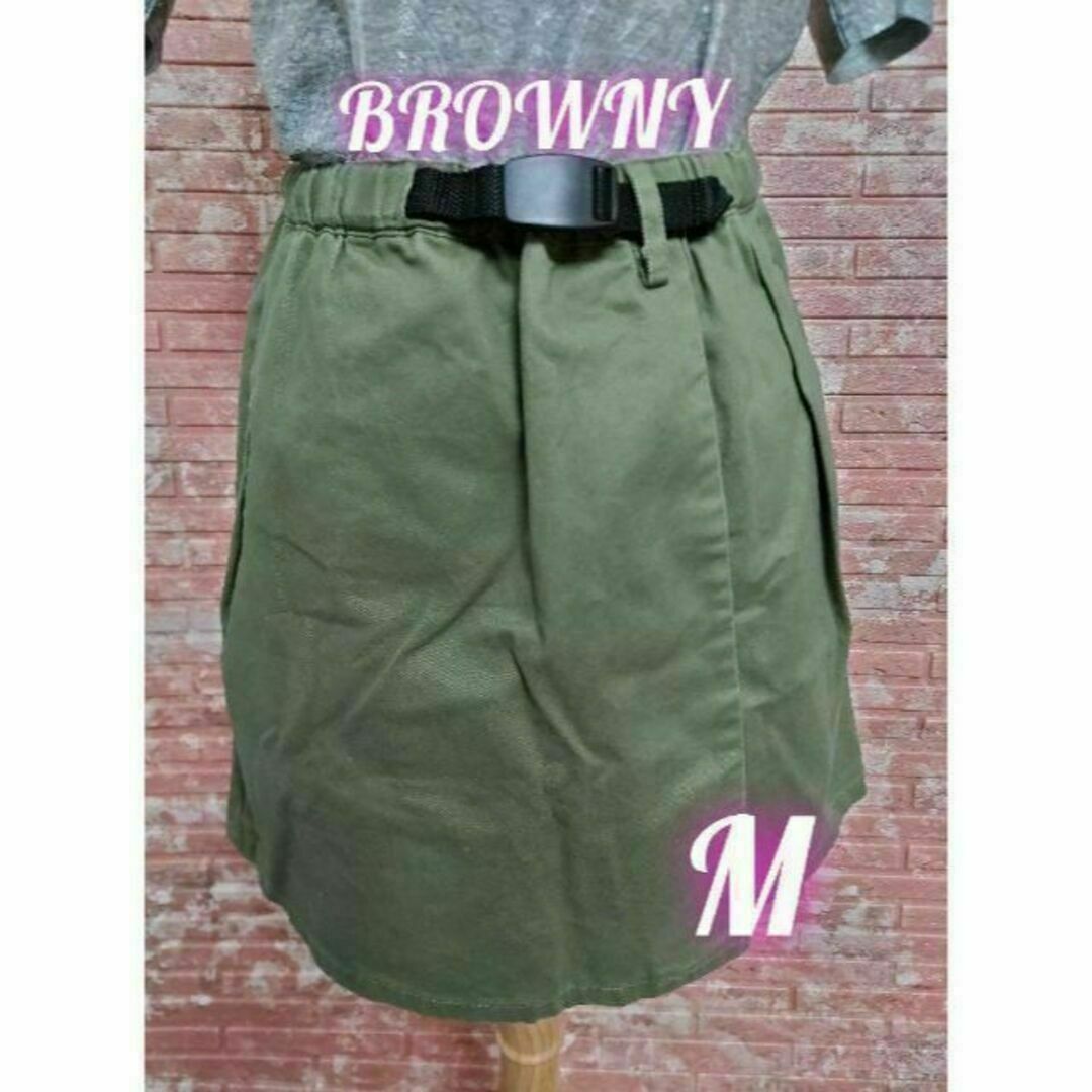 BROWNY(ブラウニー)のBROWNY ブラウニー ベルト付き ラップ ミニスカート カーキ M レディースのスカート(ミニスカート)の商品写真
