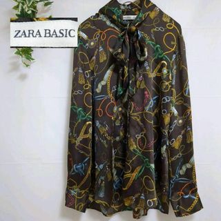 ザラ(ZARA)の【ZARA BASIC】ザラベーシック　ブラウス　スカーフ柄　リボン　S(シャツ/ブラウス(長袖/七分))