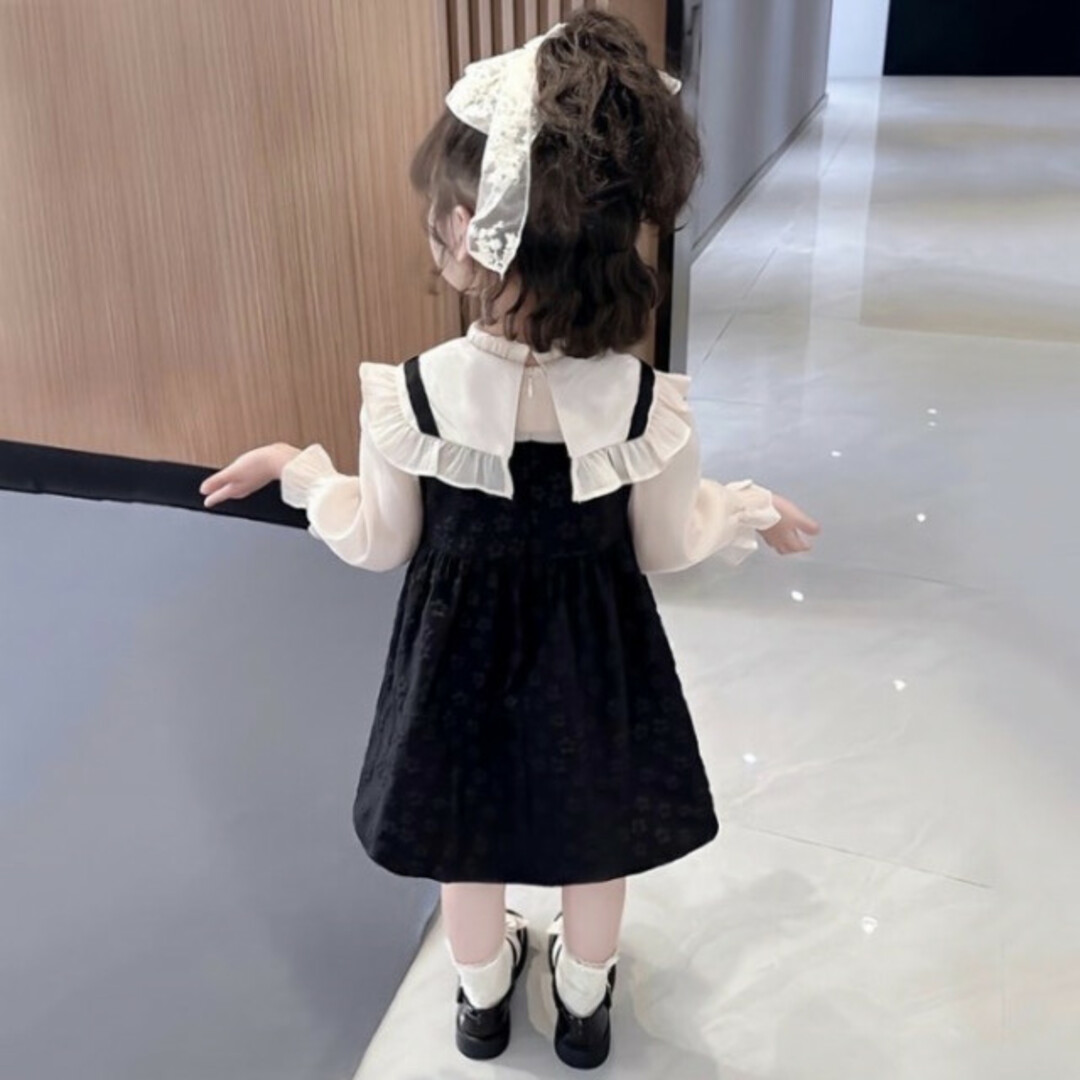 キッズ 子供服 女子 110 ビッグカラー モノクロワンピース フォーマル 綺麗 キッズ/ベビー/マタニティのキッズ服女の子用(90cm~)(ドレス/フォーマル)の商品写真