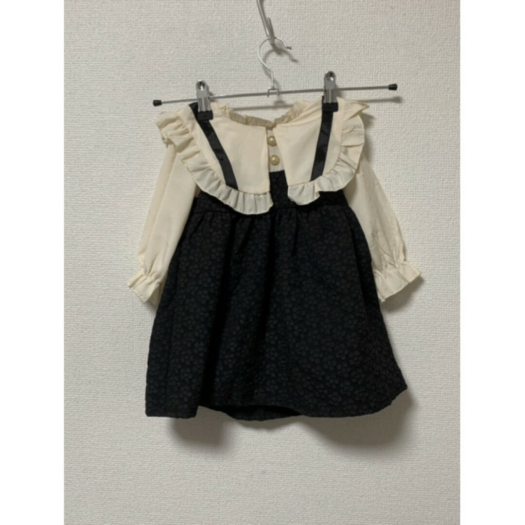 キッズ 子供服 女子 110 ビッグカラー モノクロワンピース フォーマル 綺麗 キッズ/ベビー/マタニティのキッズ服女の子用(90cm~)(ドレス/フォーマル)の商品写真