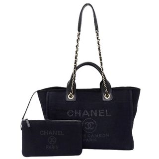 シャネル(CHANEL)のシャネル CHANEL バッグ ドーヴィル レディース ブランド トートバッグ ハンドバッグ ショルダーバッグ 2way キャンバス ブラック ゴールド金具 黒 ポーチ付き チェーントート おしゃれ 【中古】(トートバッグ)