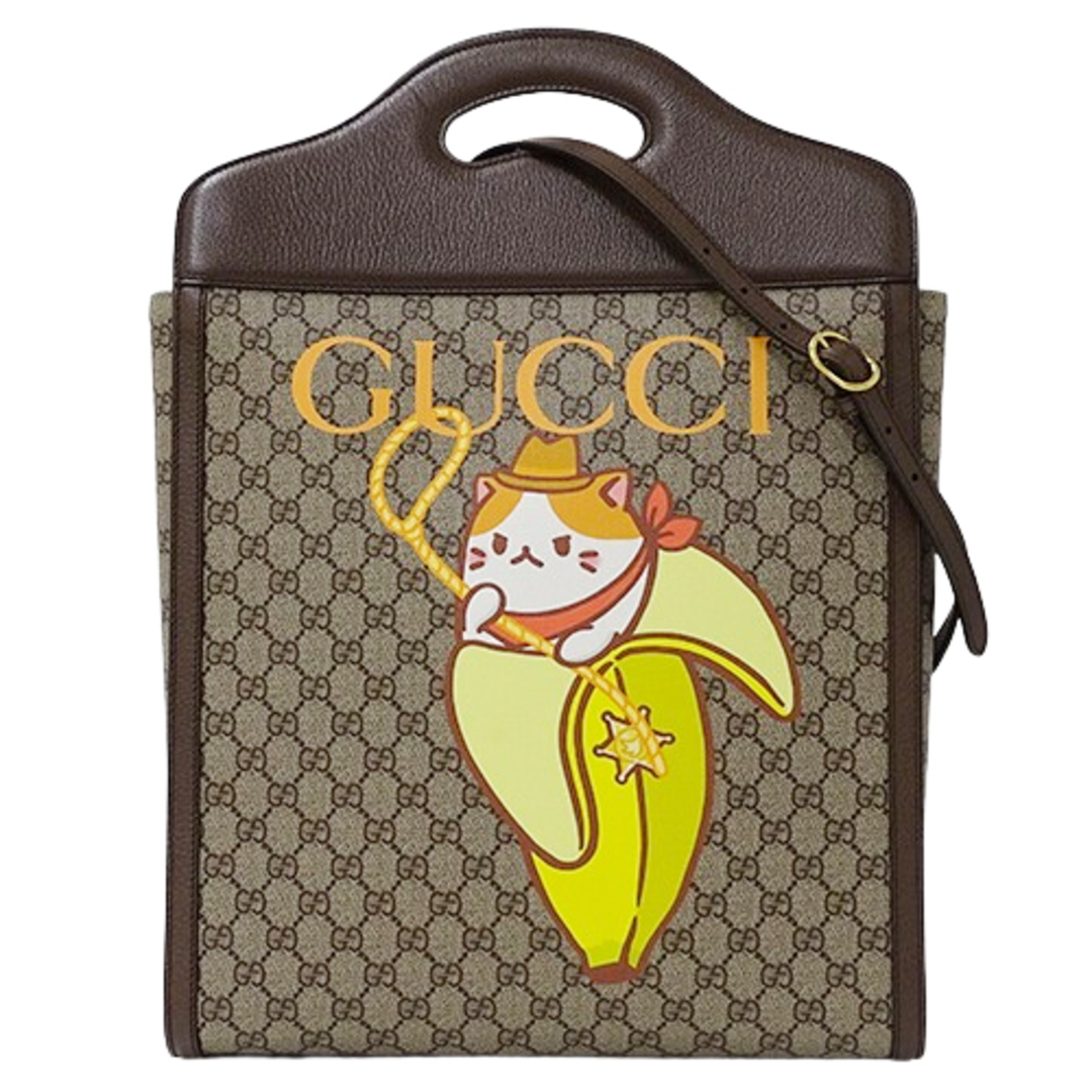 Gucci(グッチ)のグッチ GUCCI バッグ レディース ブランド ハンドバッグ トートバッグ ショルダーバッグ 2way GGスプリーム ブラウン ベージュ 703793 ばなにゃ コラボ 【中古】 レディースのバッグ(ハンドバッグ)の商品写真