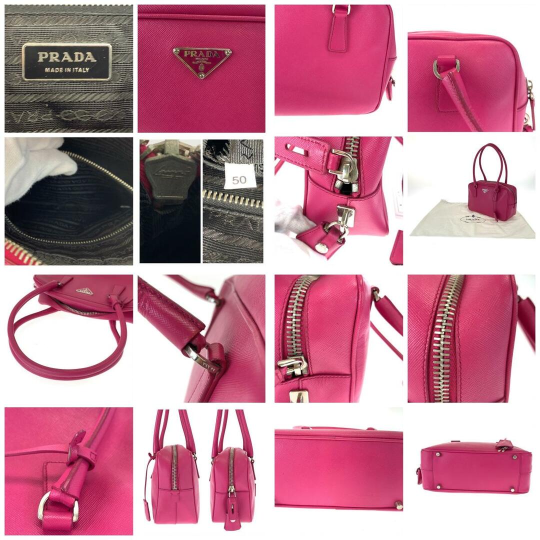 PRADA(プラダ)の美品 PRADA プラダ サフィアーノ 三角ロゴプレート ピンク シルバー金具 レザー ショルダーバッグ ハンドバッグ レディース 405695 【中古】 レディースのバッグ(ショルダーバッグ)の商品写真