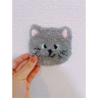 ねこちゃんコースター グレー　ハンドメイド　パンチニードル　小物置き(雑貨)