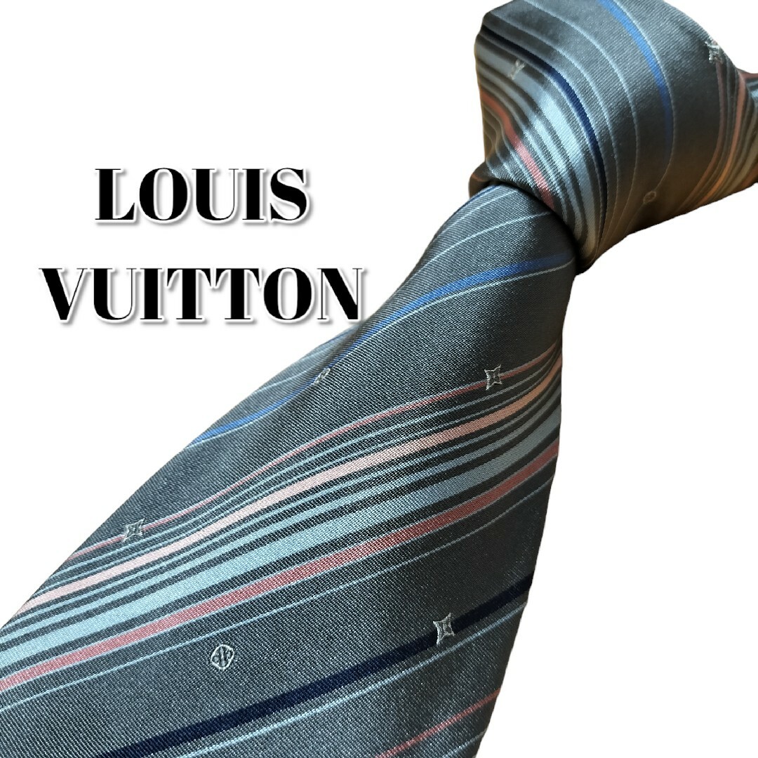 LOUIS VUITTON(ルイヴィトン)の★LOUIS VUITTON★　ルイヴィトン　グレー系　ストライプ　イタリア製 メンズのファッション小物(ネクタイ)の商品写真