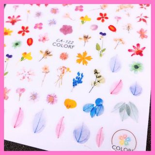 そのまま貼れる♡ 押し花 カラフル ネイル【新品♡1枚】 ステッカー(ネイル用品)