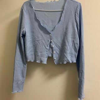 シーイン(SHEIN)の【出品4/30まで】レタスエッジ カーディガン 水色(カーディガン)